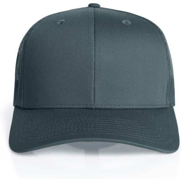 A dark teal Mesh Trucker Cap with a solid front panel and mesh back, featuring a subtle logo.