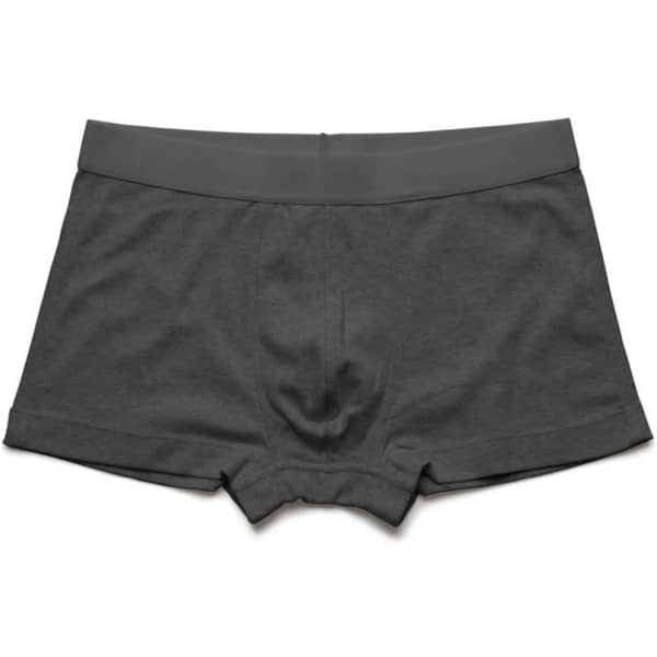 A pair of grey boxer briefs with a fitted waistband, displayed on a plain background.