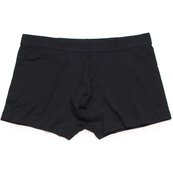 Black boxer briefs with a seamless design and an elastic waistband, featuring a logo on the waistband.