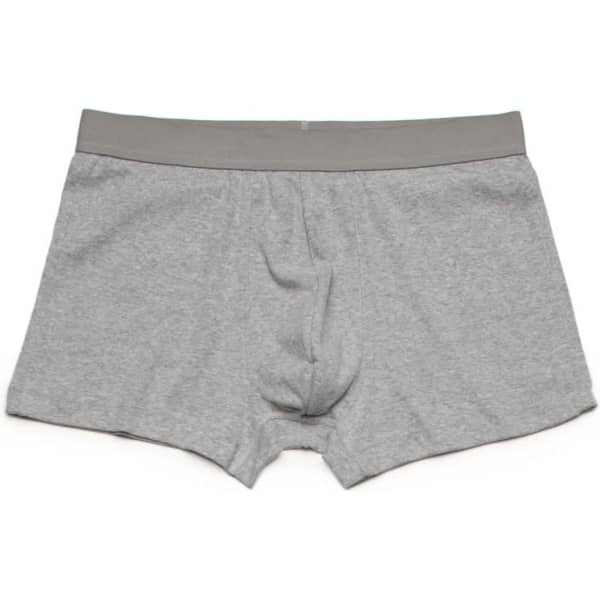 Grey boxer briefs with a plain waistband, featuring a smooth fabric and a standard fit.