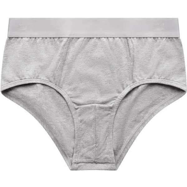 A pair of grey Y-Front Briefs featuring a solid waistband and a simple design.