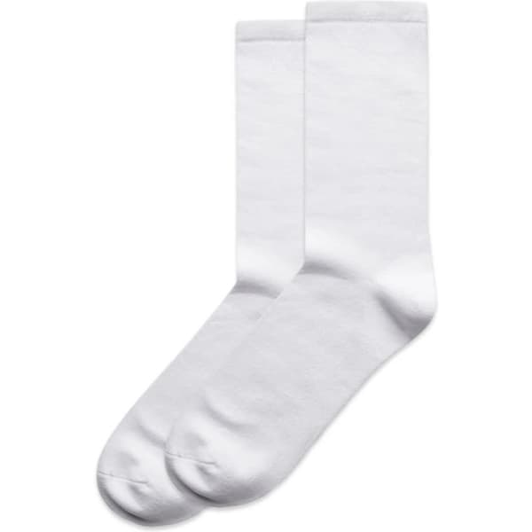 A pair of white business socks displayed together, featuring a smooth texture. The socks have a logo.