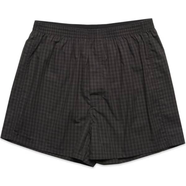 Boxer check shorts in dark grey with an elastic waistband. Features a subtle check pattern and a logo.