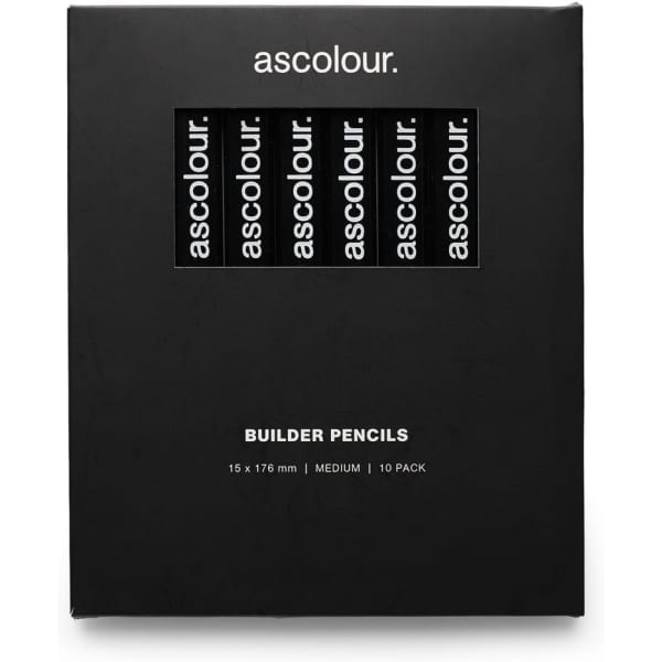 A black packaging featuring a 10 pack of medium grey-lead builder pencils. The packaging includes a logo.