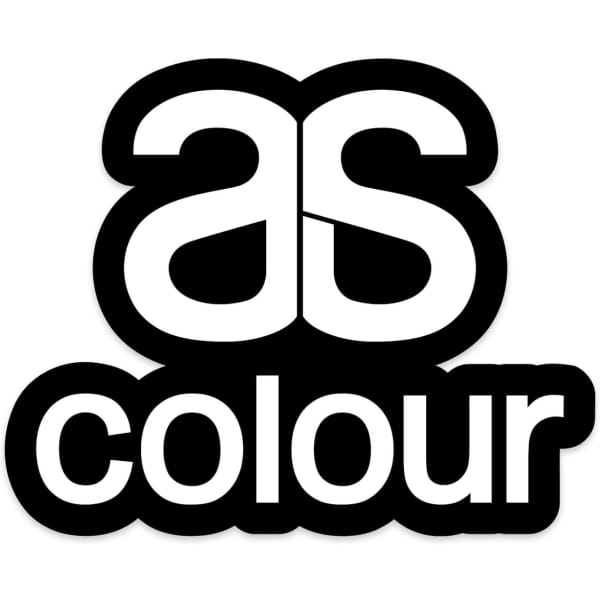 A black and white sticker featuring the words "as colour" in a bold, modern font, with a logo present.