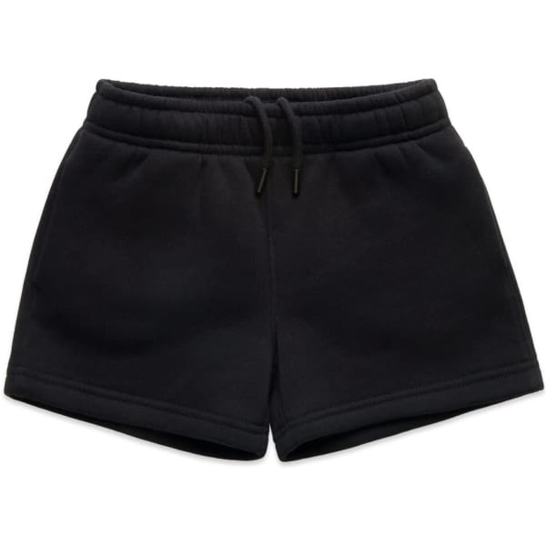Black track shorts featuring an elastic waistband and drawstring, designed for kids. The shorts have a simple, solid colour style.