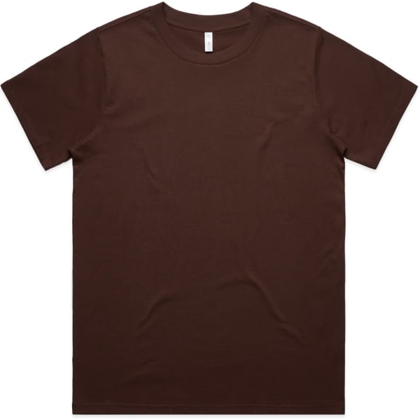 A brown classic t-shirt with a simple, unadorned design and a brand logo.