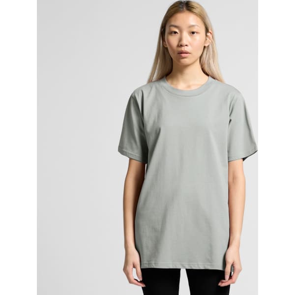 A light green women's t-shirt with a relaxed fit and short sleeves, featuring a logo.