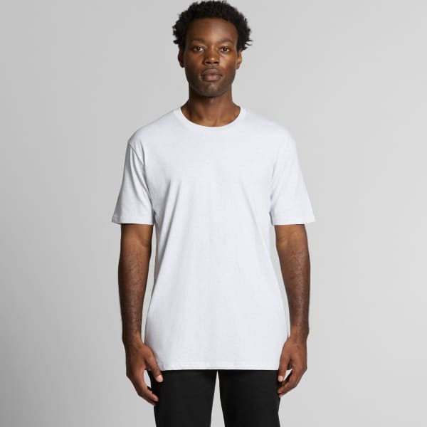 A plain white T-shirt with short sleeves, featuring a logo on the front. Styled with a relaxed fit.