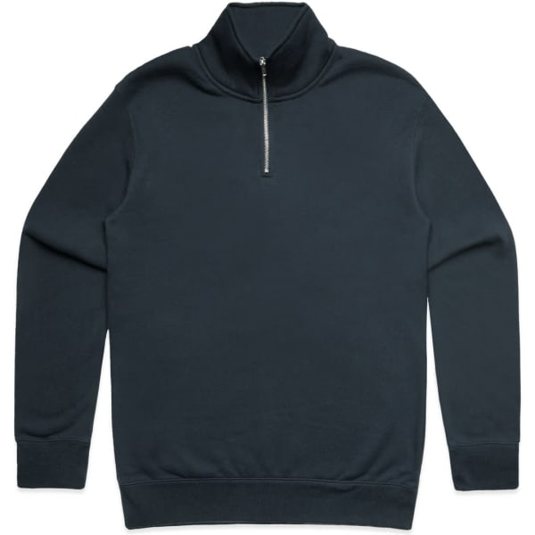 A navy Stencil Half Zip Crew jumper featuring a zippered neck and long sleeves. It has a simple design with a logo.