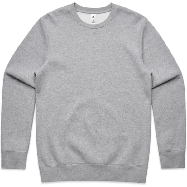 A grey jumper with long sleeves and a round neckline. It features a small logo on the front.