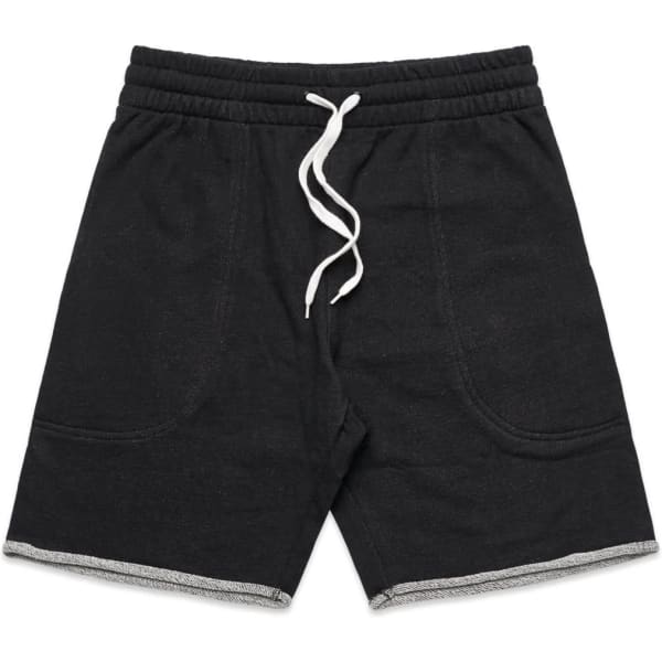 Track shorts in black with a drawstring waist and contrasting hem detail, featuring a logo.