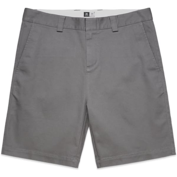 Grey work shorts featuring two front pockets and a waistband with belt loops. The shorts have a logo on the waistband.