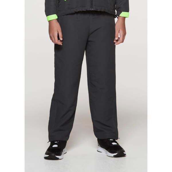 Track pants in black with a fitted design, featuring a logo. Suitable for kids, with a comfortable fit.