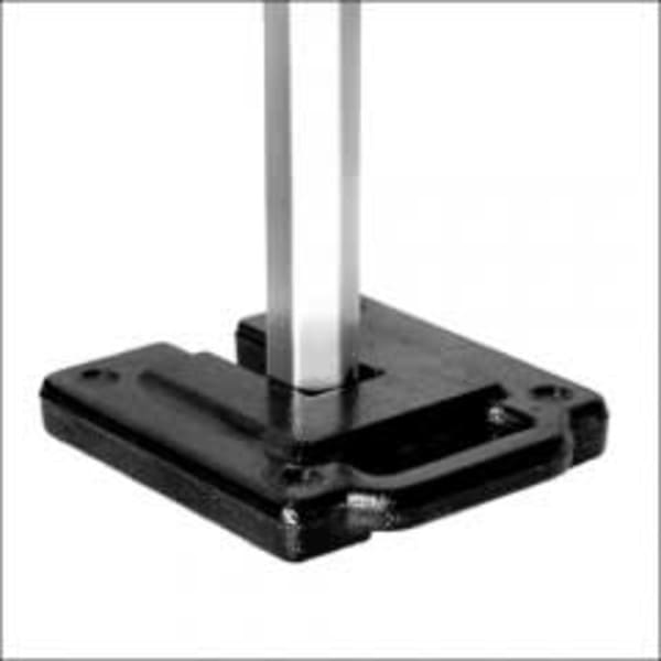 A black base with a silver pole attached, designed for stability in promotional displays.