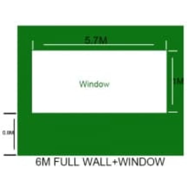 A promotional display design featuring a green wall with a 6m full wall and a 1m window opening.