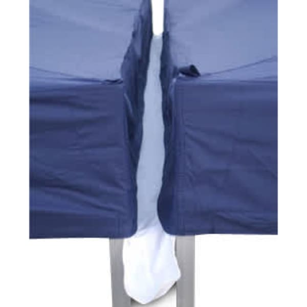 A navy blue Marquee gutter kit, featuring two sections designed to connect tents, with a white centre piece.