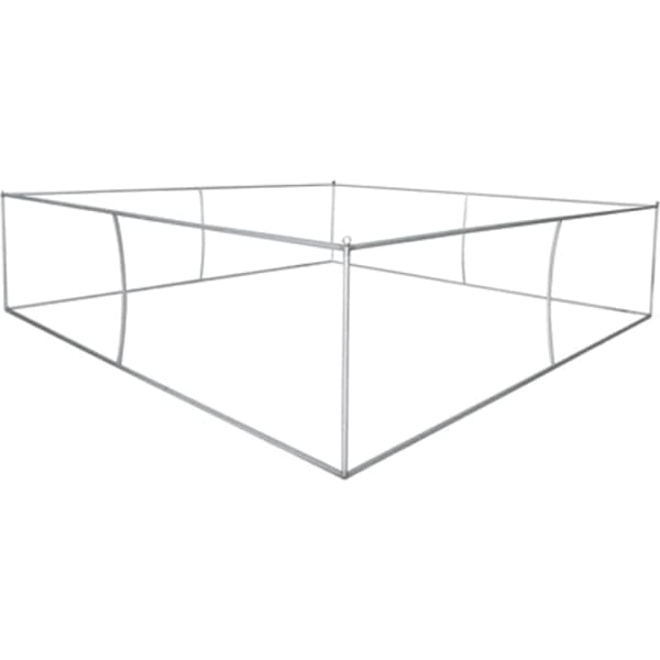 A square, silver tension fabric replacement frame with a minimalist design. It features a logo on the structure.