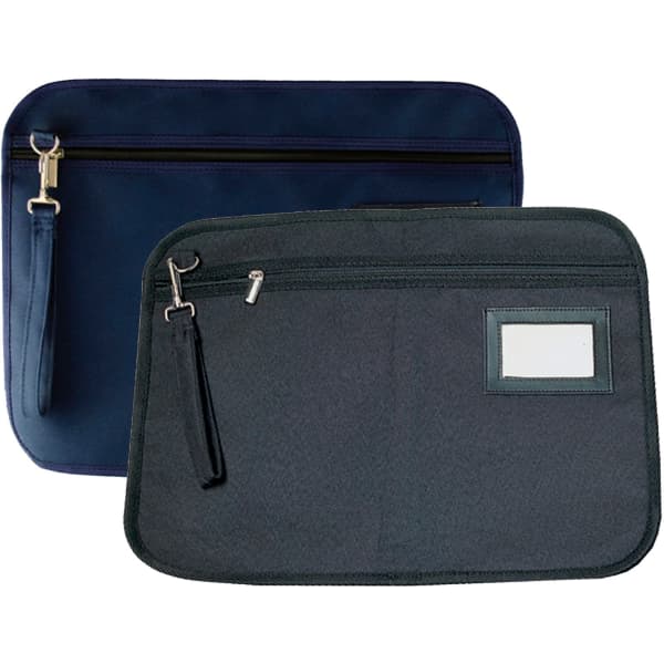A promotional Conference Satchel in navy and black, featuring zippered compartments and a sleek design.