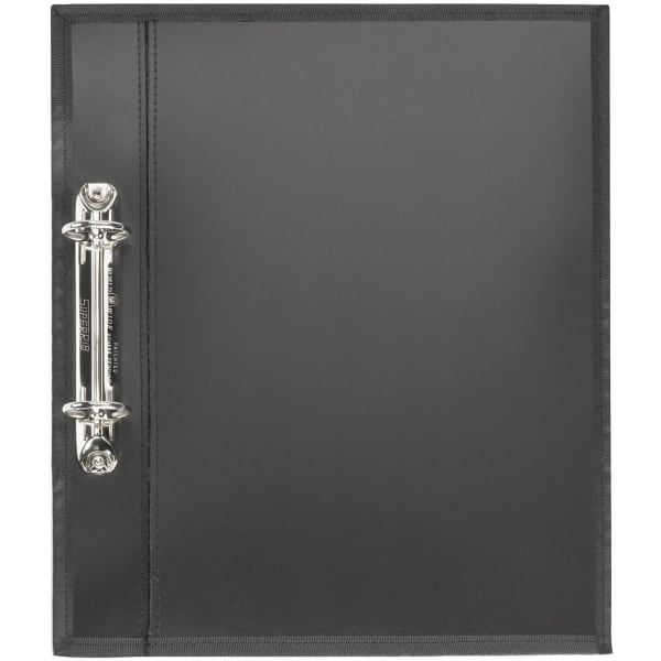 A black 2-ring binder insert with a silver binder mechanism on the side, featuring a smooth surface.
