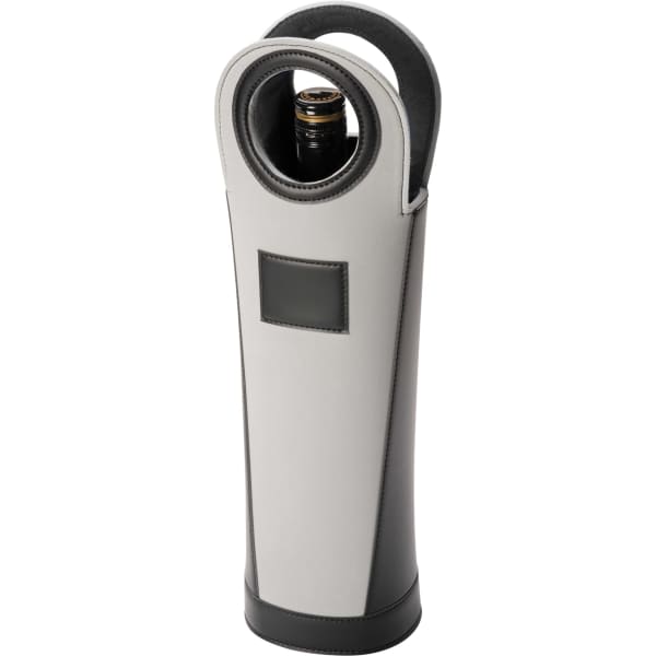 A single wine carrier in light grey and black, featuring a circular top and a handle, with a bottle partially visible inside.