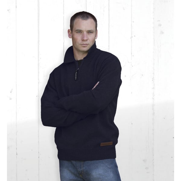 A black sports jersey featuring a collar and a zip, designed for active wear with a branding patch.