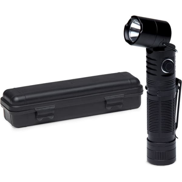 A black FlexLight Torch with a flashlight head and a sturdy black carrying case.