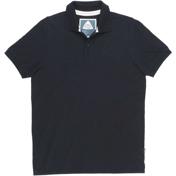 A navy Intrepid Polo shirt for men with a collar and a branding logo.