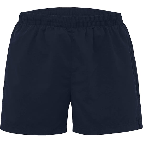 Active shorts for women in navy blue, featuring an elastic waistband and a simple, sporty design. There is a logo on the shorts.