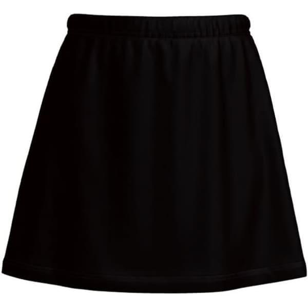 A black skort with an elastic waistband and a flared design, suitable for casual or sporty wear.