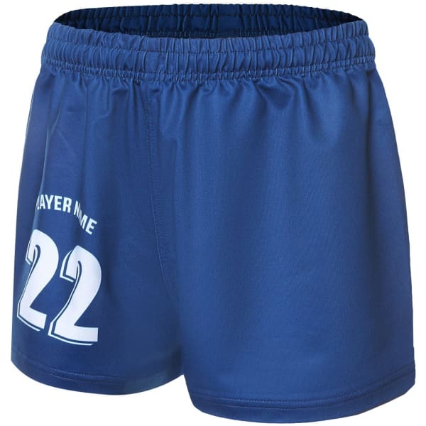 AFL uniform women's shorts in navy blue, featuring an elastic waistband and a logo. Number "22" on the back.