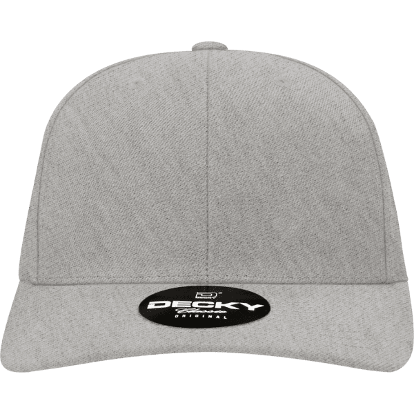 A grey 6-panel mid-profile structured snapback cap with a branding logo on the front.