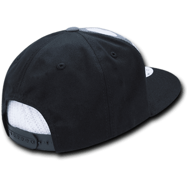 A structured snapback cap in camouflage with a high profile and mesh back, featuring a logo on the side.