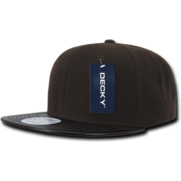 A 6 panel high profile structured snapback cap in black with a textured brim and a logo tag.