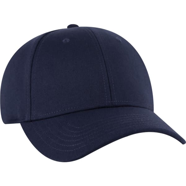 A navy blue low profile baseball cap with a curved brim and a logo on the front.