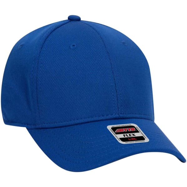 A blue baseball cap featuring a structured six-panel design and a branded logo.