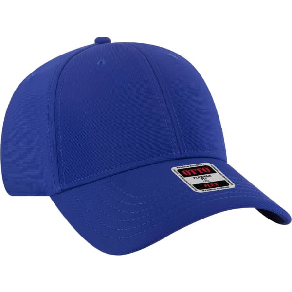 A blue Otto Flex 6 Panel Baseball cap with a branded label on the front.