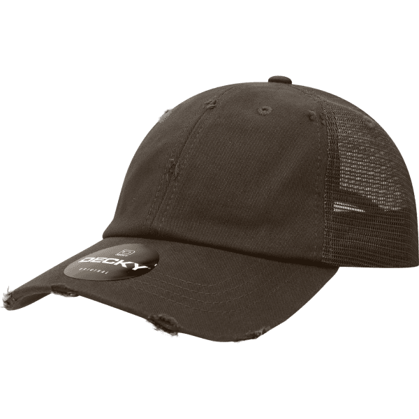 A vintage trucker cap in olive green with a mesh back, featuring a tag attached.