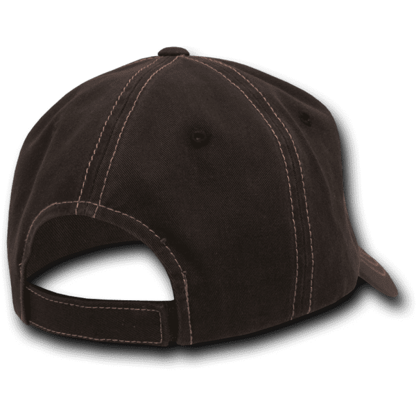 A brown 6-panel low profile relaxed cap with contra-stitch detailing and an adjustable back strap.