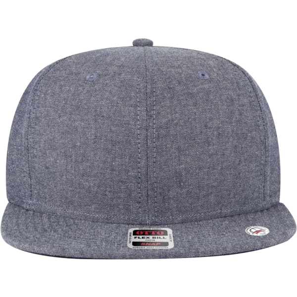 A grey six-panel mid-profile snapback cap with a flat brim and a logo on the side.