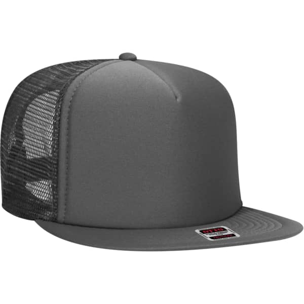 A grey Otto Snap 5 Panel Trucker cap with a mesh back and a branded label on the front.