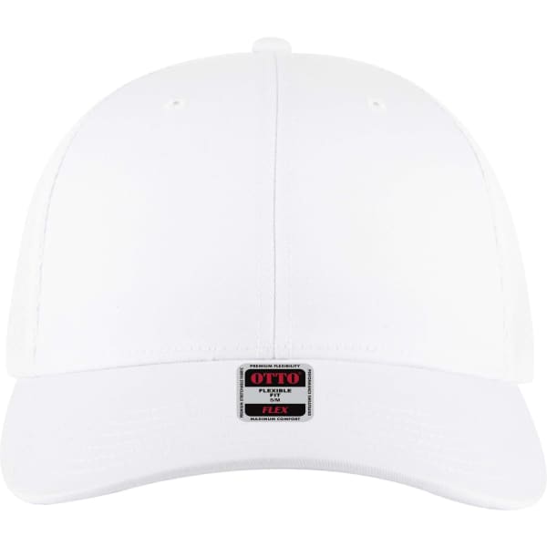 A white low profile trucker cap with a six-panel design and a branding label on the front.