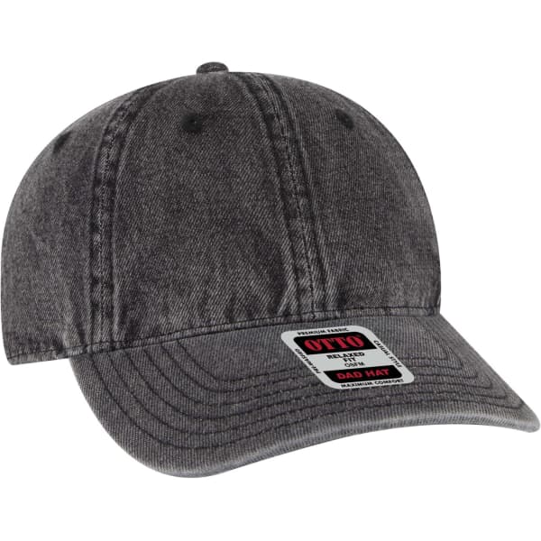 A grey 6-panel low profile dad cap with a curved brim and a logo on the front.