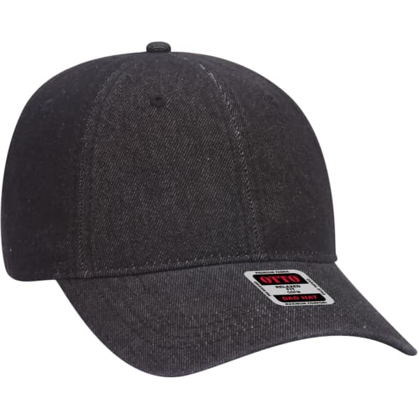 A dark grey 6-panel dad hat with a curved brim and a branded tag on the front.