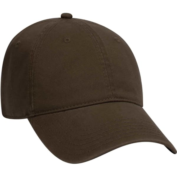 A 6-panel dad hat in a dark olive green colour, featuring a logo on the front.