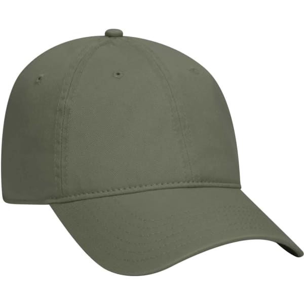 A green 6-panel dad hat with a curved brim and a logo emblem on the front.