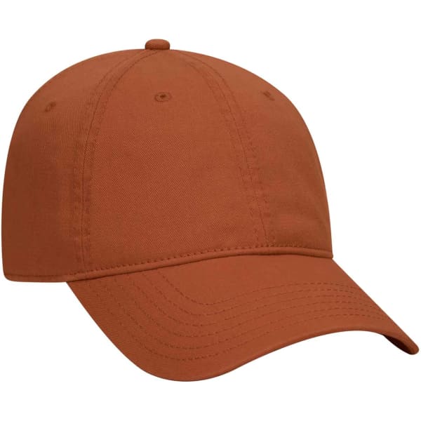 A brown 6 panel dad hat featuring a curved brim and a logo on the front. Suitable for casual wear.