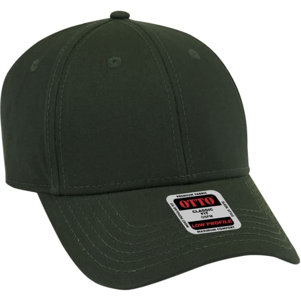 A dark green 6-panel baseball cap featuring a low profile design and a logo on the side.