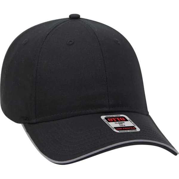 A black reflective six-panel baseball cap featuring a curved brim and a low-profile design. It includes a logo on the front.