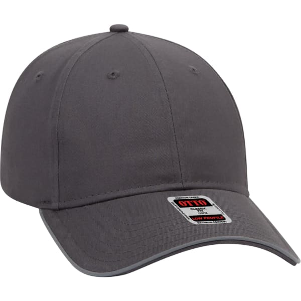 A grey reflective six-panel baseball cap featuring a branded logo on the front.